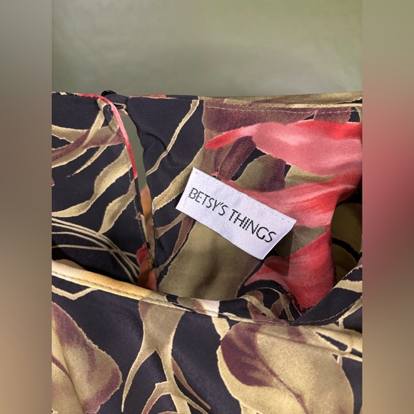 Betsy’s Things VTG Tropical Floral Green Yellow Red Leaves Midi Dress - Picture 3 of 4